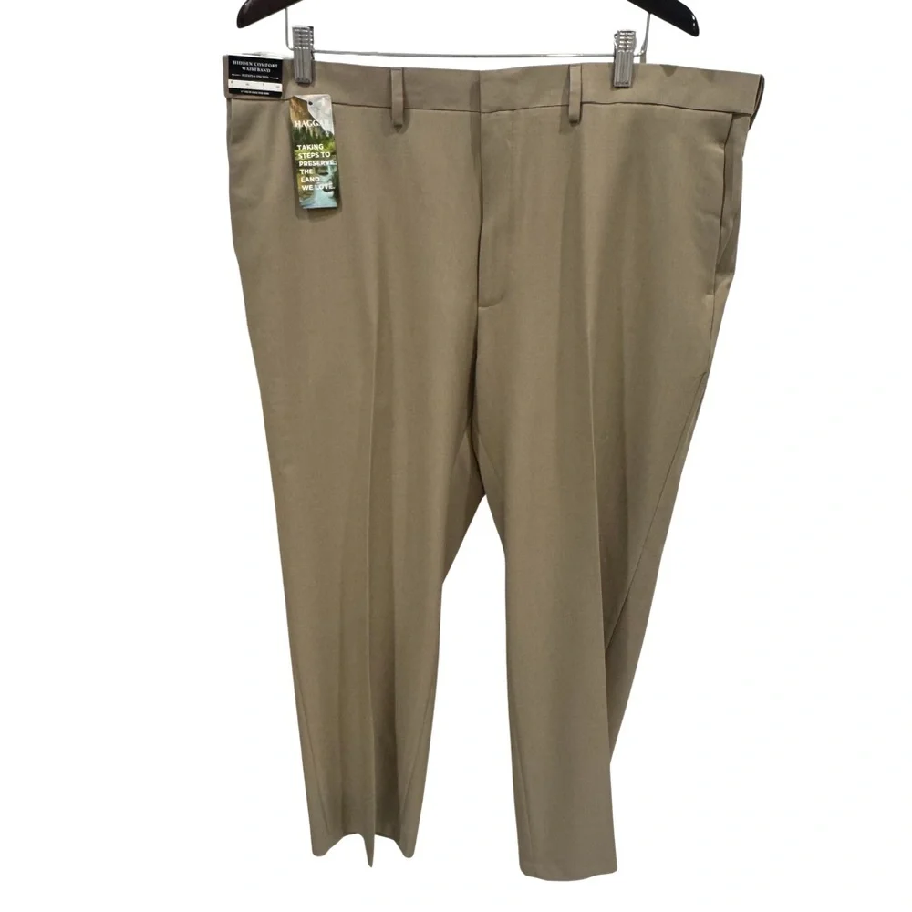 Haggar Premium Comfort Dress Pants 42x30 Wool Blend Med Khaki Classic Fit NWT - Picture 2 of 6